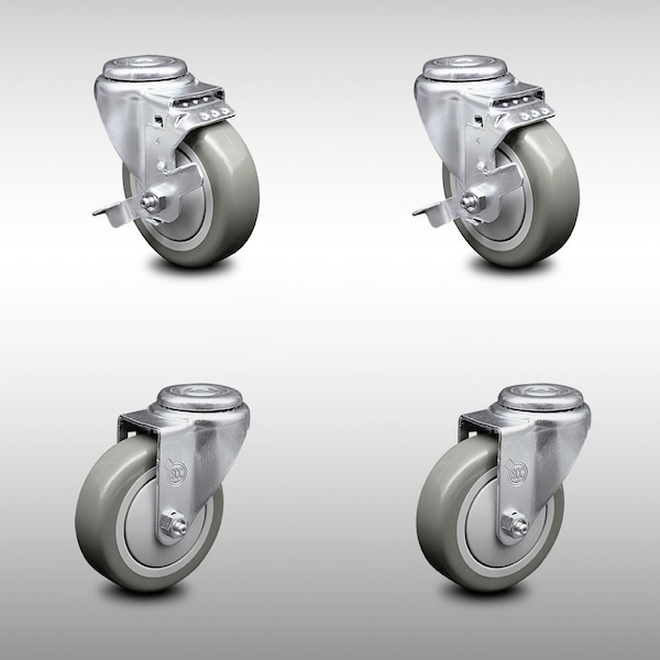 Service Caster 4 Inch SS Gray Polyurethane Wheel Swivel Bolt Hole Caster Set with 2 Brake SCC SCC-SSBH20S414-PPUB-TLB-2-S-2 - main